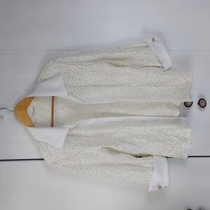 White open Blazer Suit jacket Sparkle holidays rhinestones bling Gorg! Sz.L
